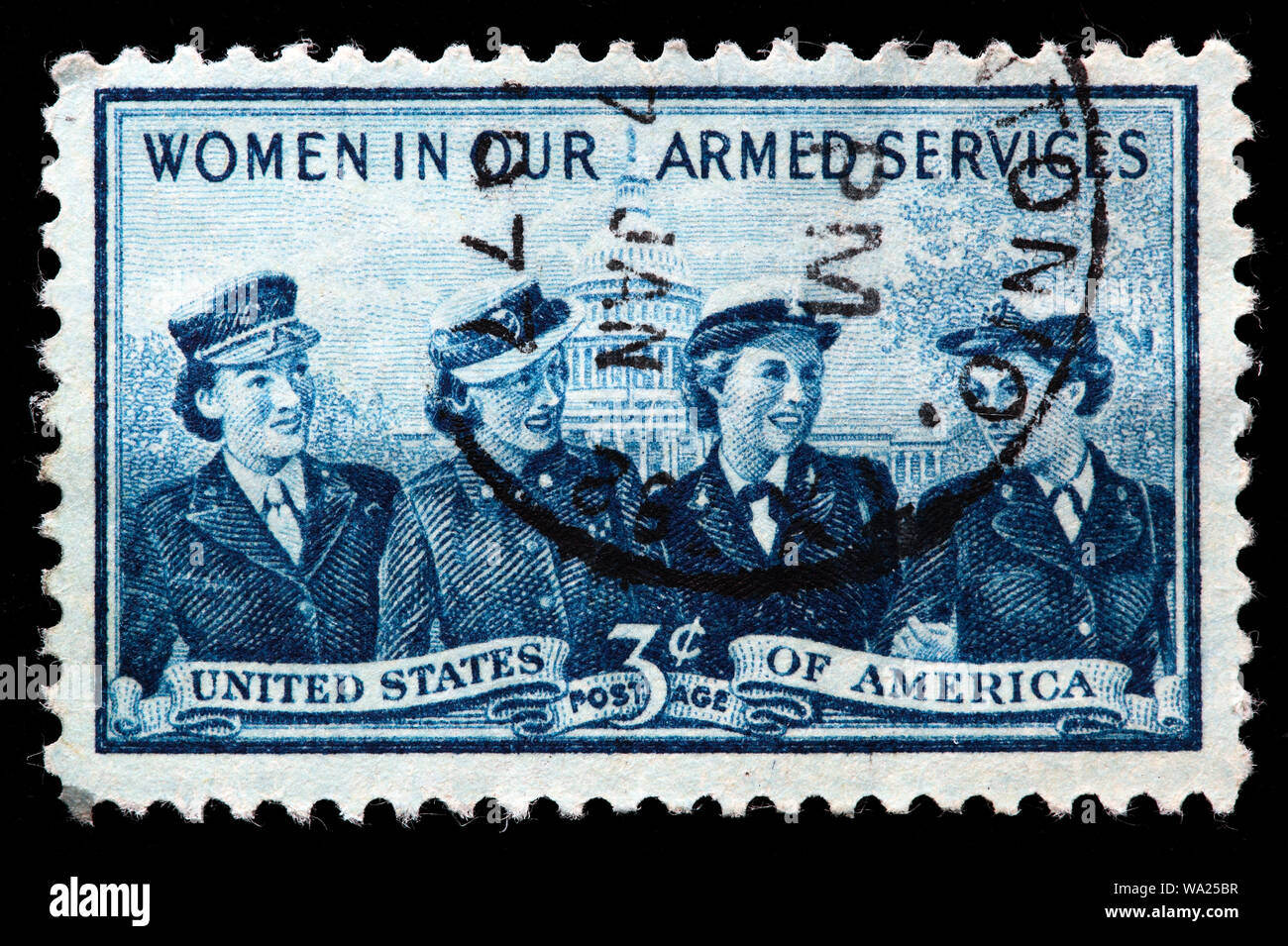 Women in armed forces, Marine Corps, Army, Navy, Air Force, postage stamp, USA, 1952 Stock Photo