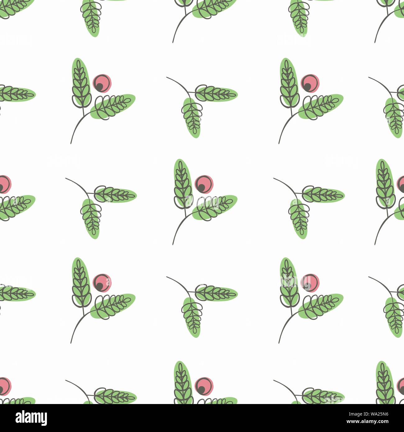 Vector seamless pattern with leaves and berries in cozy colors