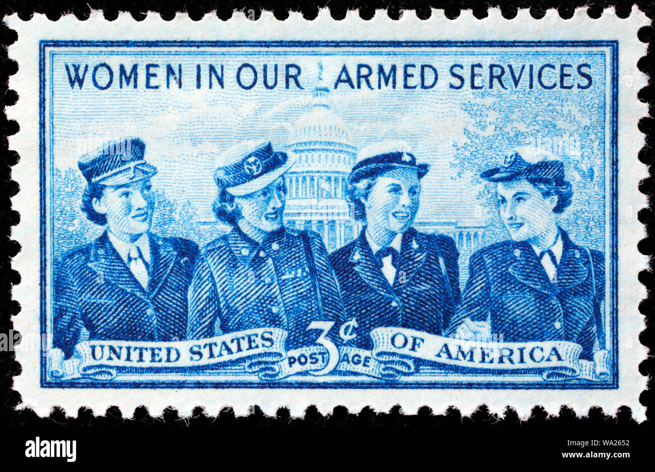 Women in armed forces, Marine Corps, Army, Navy, Air Force, postage stamp, USA, 1952 Stock Photo