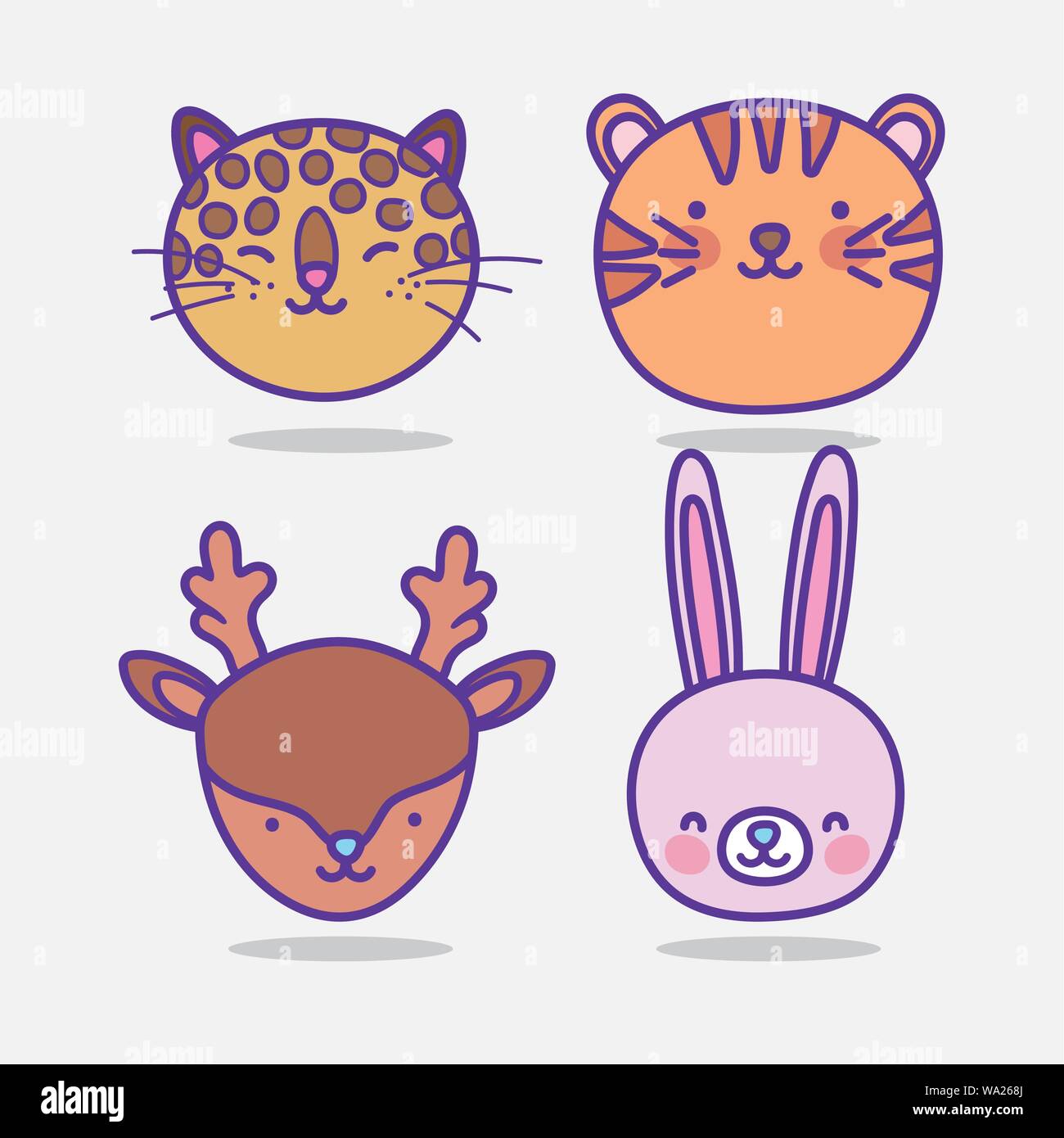 cute animals faces deer rabbit tiger leopard cartoon flat design vector  illustration Stock Vector Image & Art - Alamy