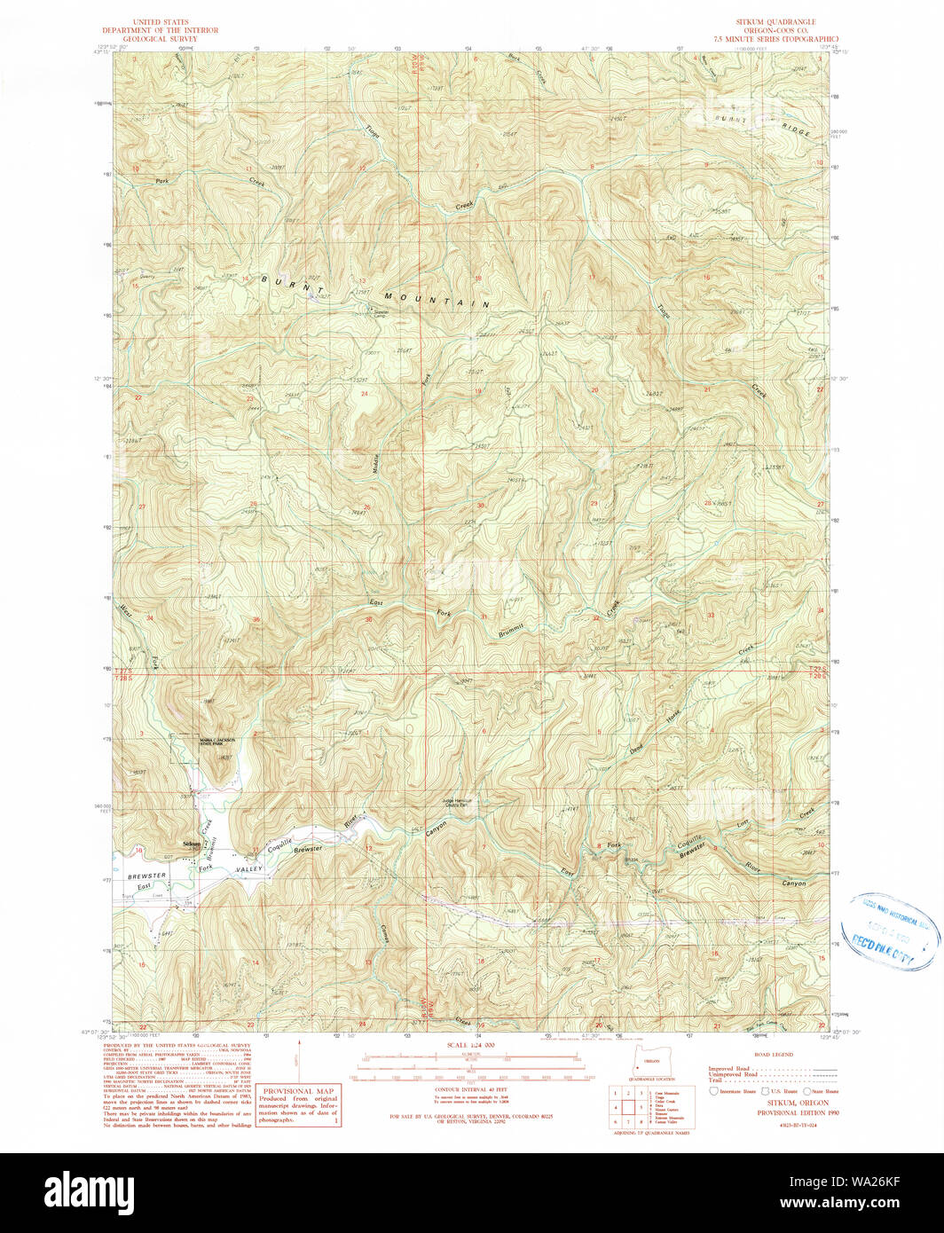 USGS Topo Map Oregon Sitkum 281532 1990 24000 Restoration Stock Photo ...