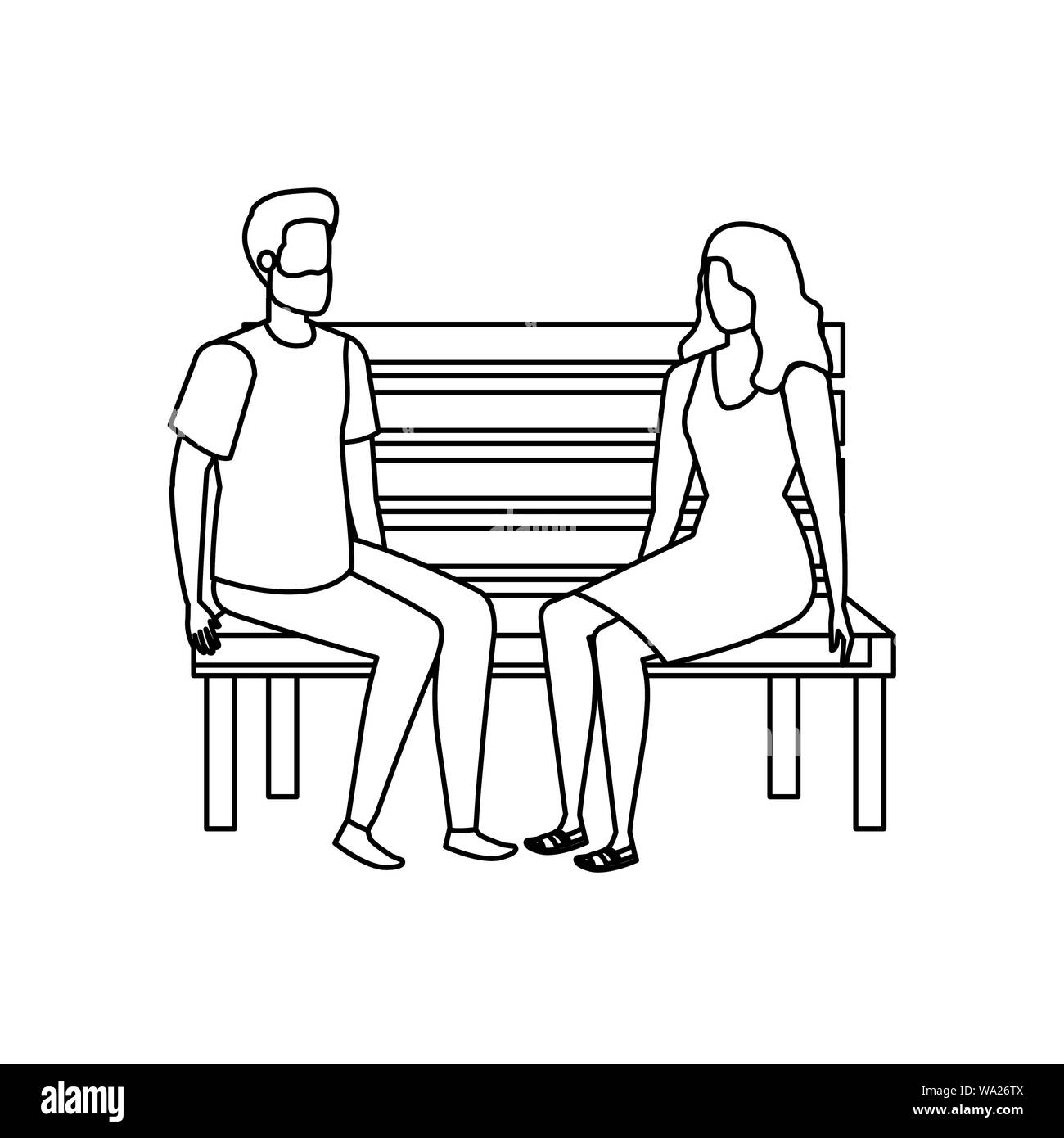 young lovers couple seated in park chair characters Stock Vector Image ...
