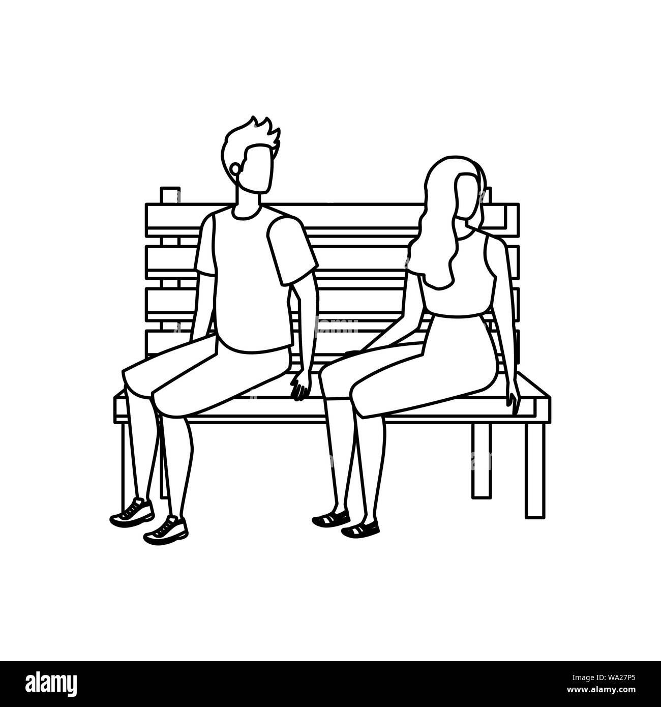 young lovers couple seated in park chair characters Stock Vector Image ...