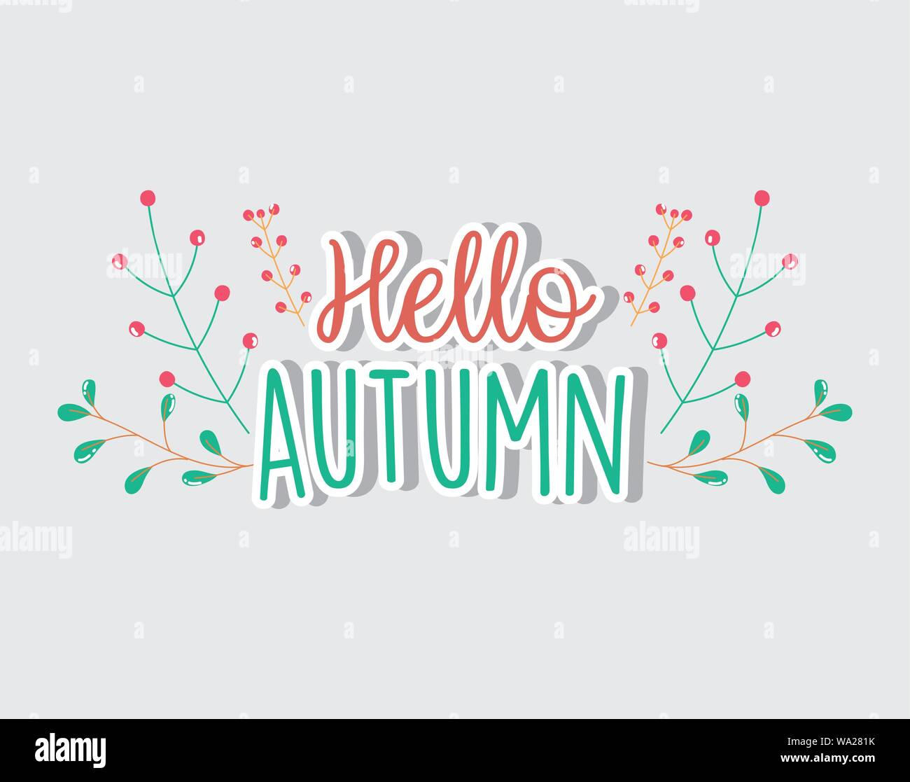 foliage leaves hello autumn season lettering vector illustration Stock ...