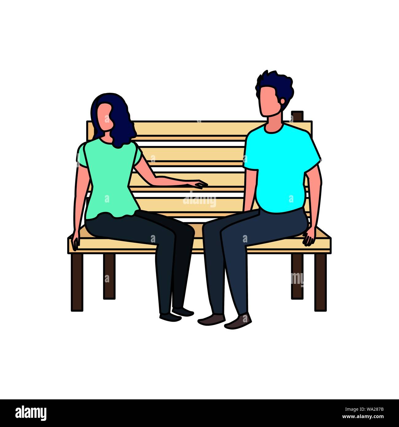 young lovers couple seated in park chair characters Stock Vector Image ...