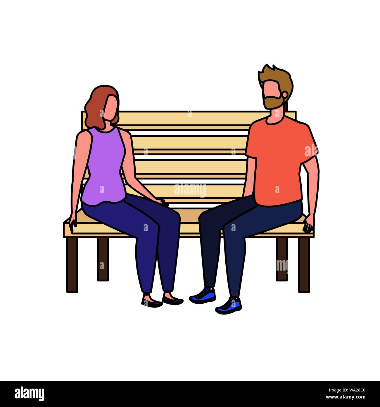 young lovers couple seated in park chair characters Stock Vector Image ...