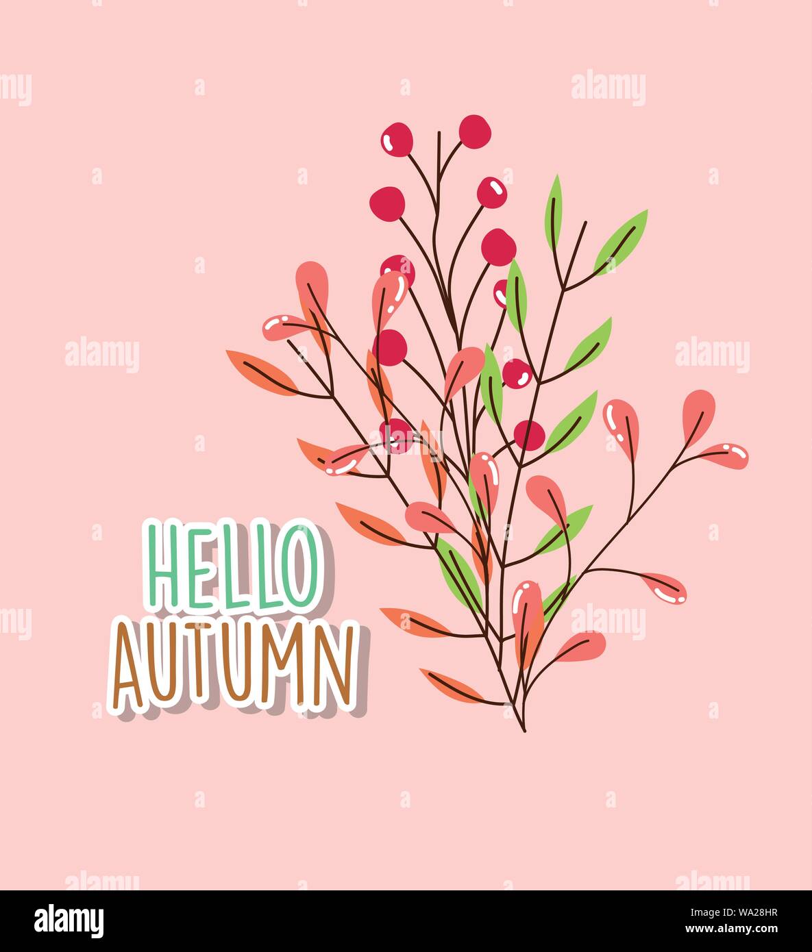 foliage leaves hello autumn season lettering vector illustration Stock ...