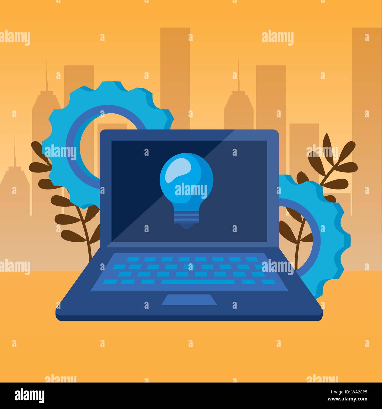 Computer Led Light Cartoon laptop computer with bulb light Stock Vector Image & Art - Alamy