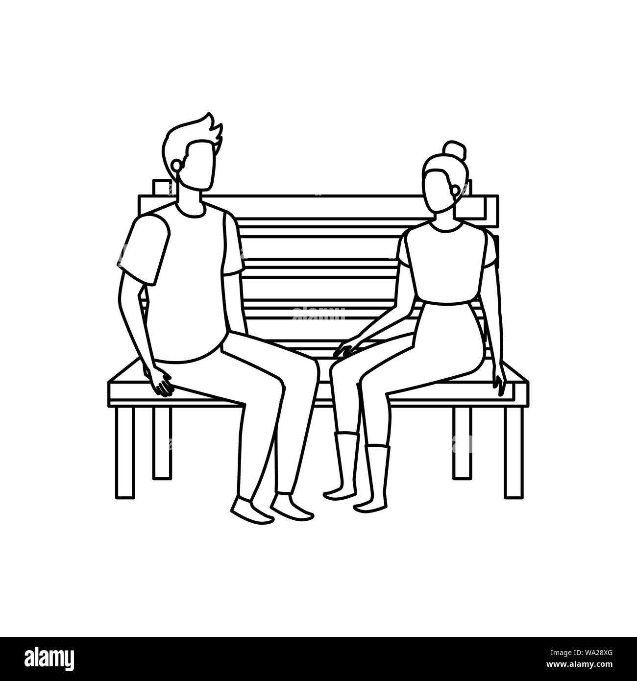 young lovers couple seated in park chair characters Stock Vector Image ...