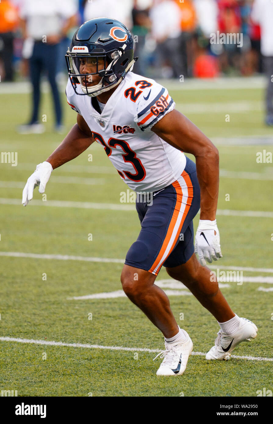 East Rutherford, New Jersey, USA. 16th Aug, 2019. August 16, 2019, Chicago  Bears cornerback Kyle Fuller (23) in action prior to the NFL preseason game  between the Chicago Bears and the New