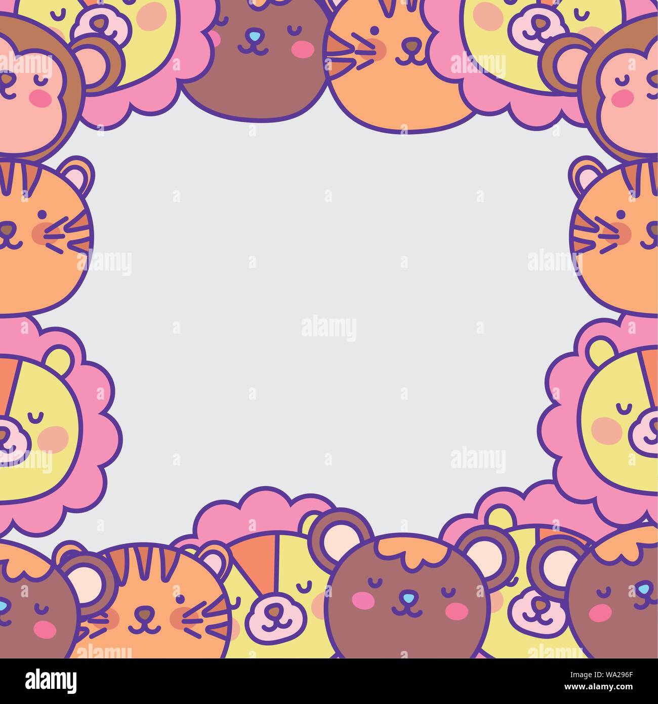 Cute Animals Cartoon Frame Decoration Flat Design Vector Illustration Stock Vector Image Art Alamy