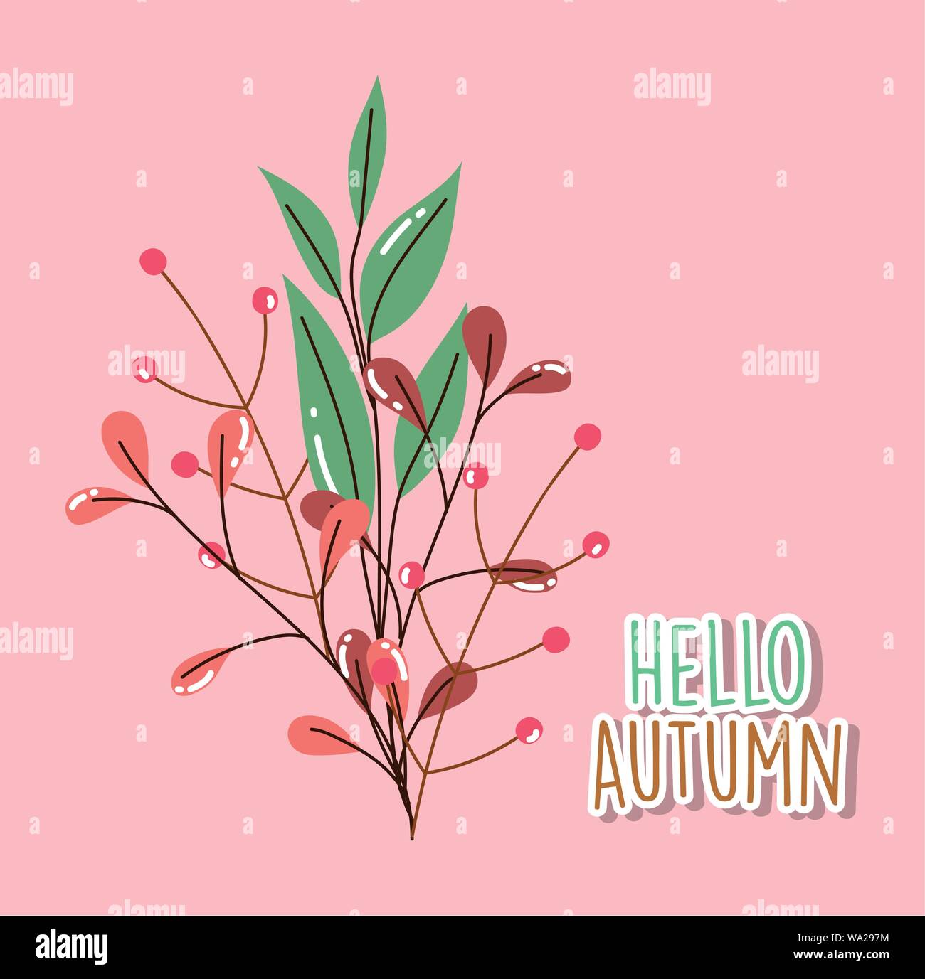 foliage leaves hello autumn season lettering vector illustration Stock ...