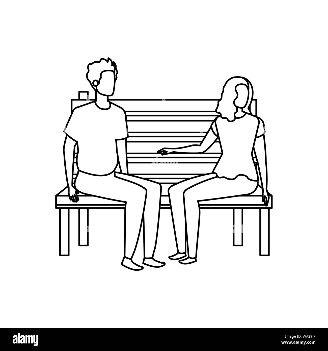 young lovers couple seated in park chair characters Stock Vector Image ...