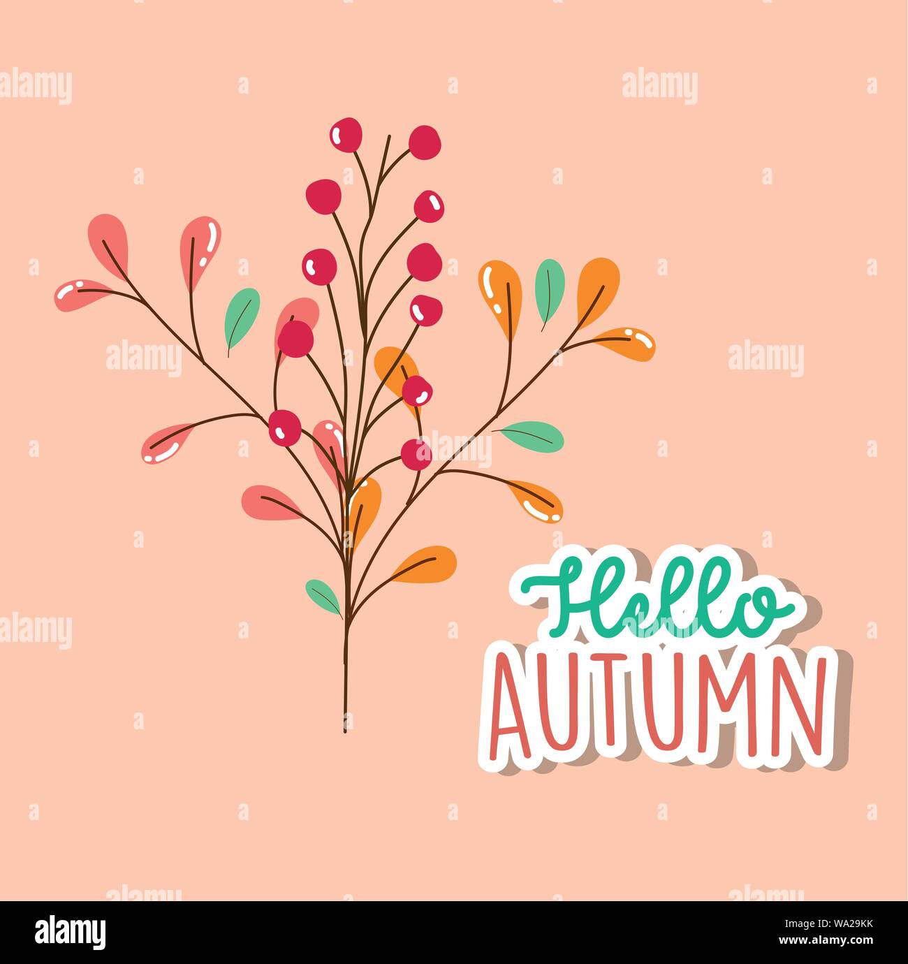 foliage leaves hello autumn season lettering vector illustration Stock ...