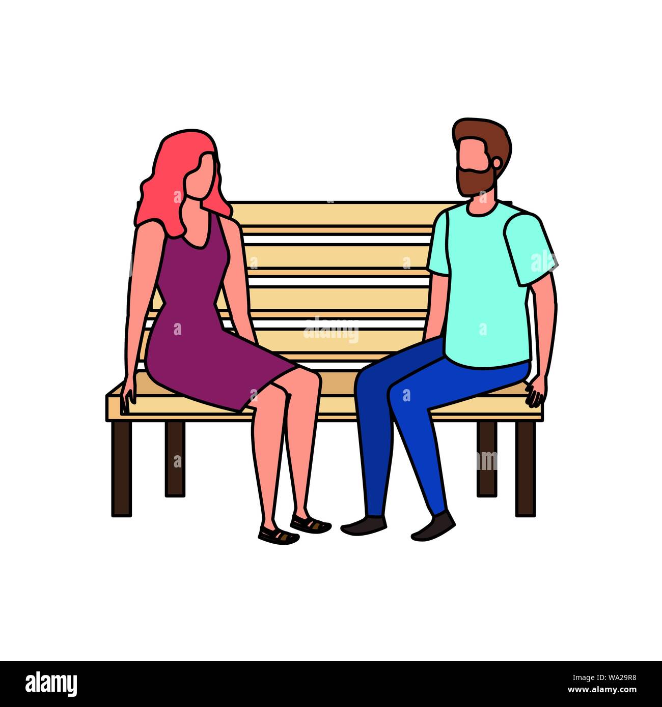 young lovers couple seated in park chair characters Stock Vector Image ...