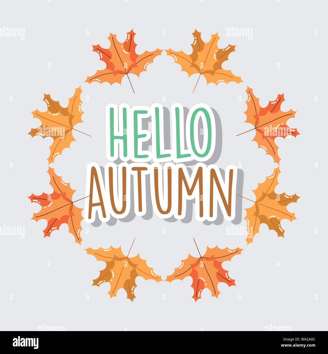 foliage leaves hello autumn season lettering vector illustration Stock ...