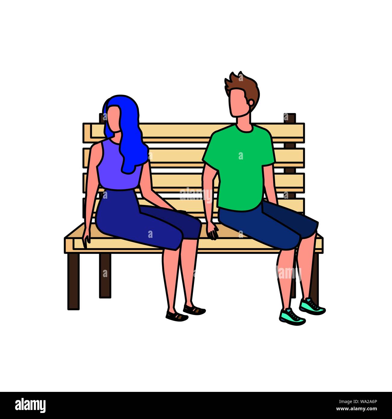 young lovers couple seated in park chair characters Stock Vector Image ...
