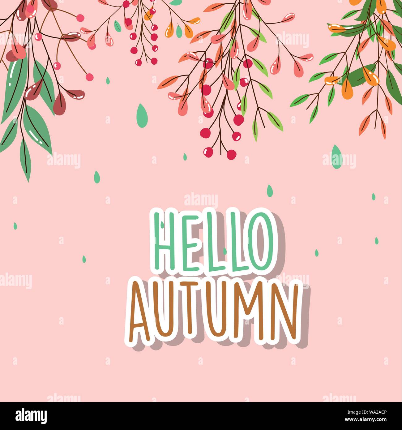 foliage leaves hello autumn season lettering vector illustration Stock ...