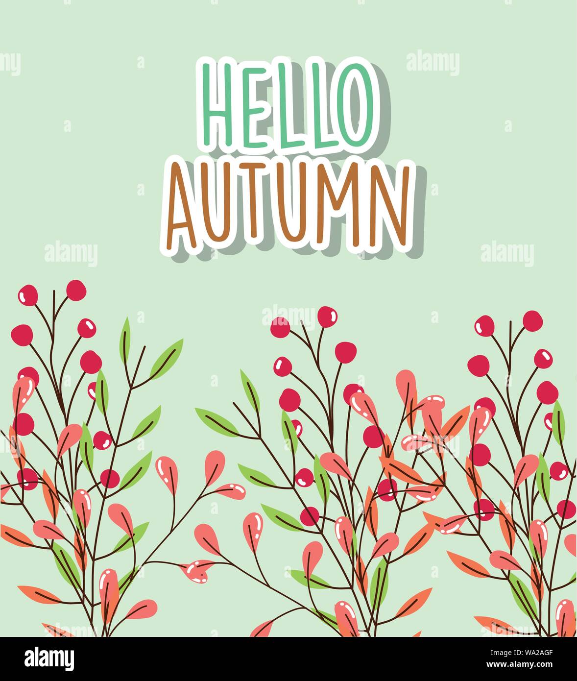 foliage leaves hello autumn season lettering vector illustration Stock ...