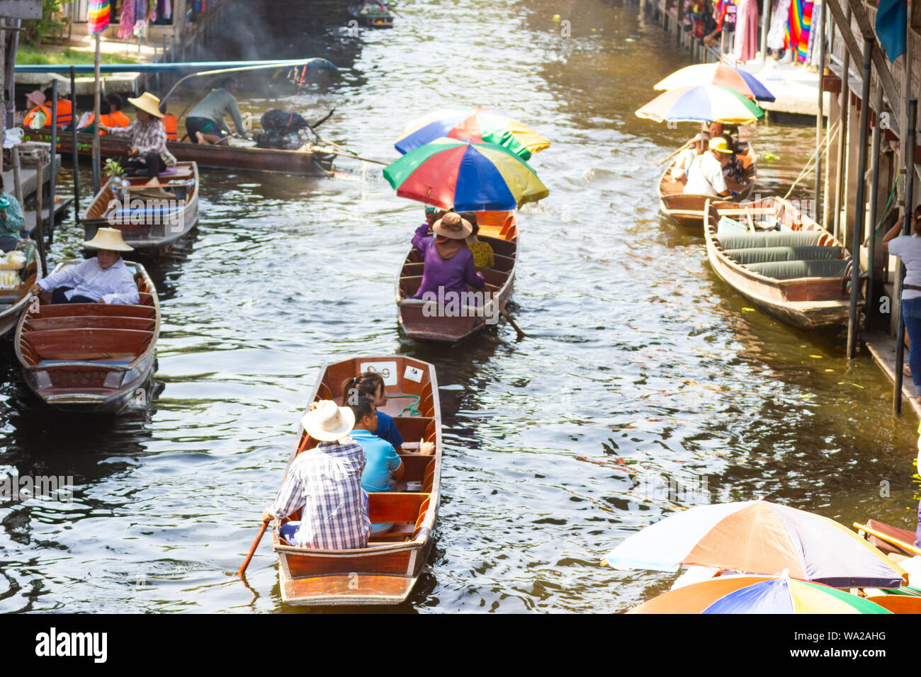 Damnoen Saduak Floating Market, Thailand:- May 18, 2019 :- This is a floating Market in Thailand and take a boat then have a great tour at Floating Ma Stock Photo