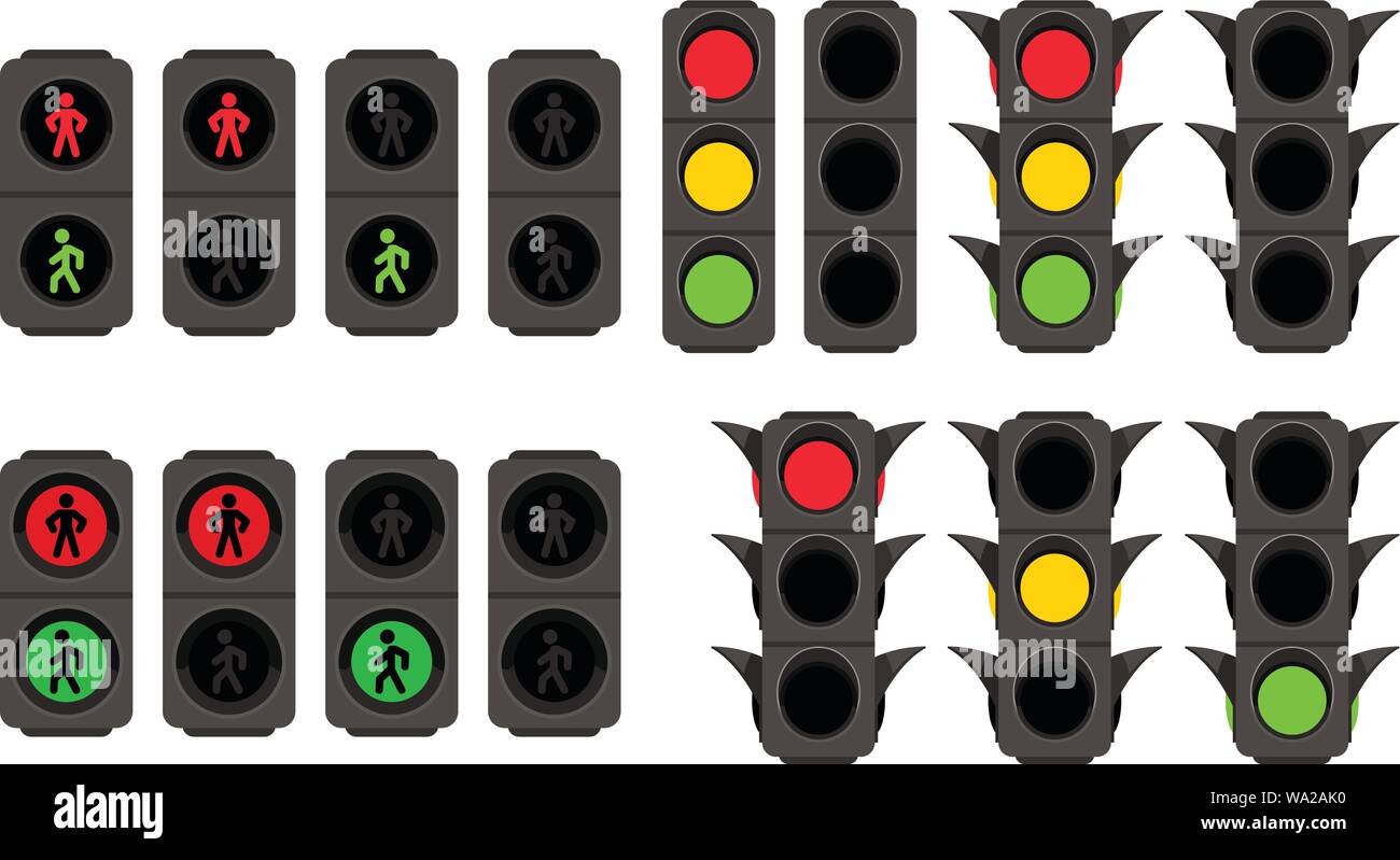 traffic lights set on white Stock Vector