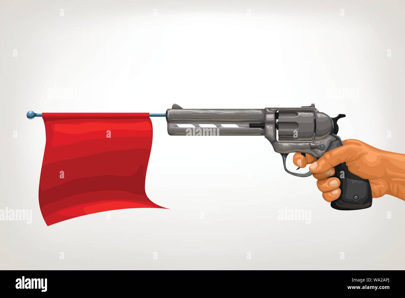 vintage gun with red flag Stock Vector