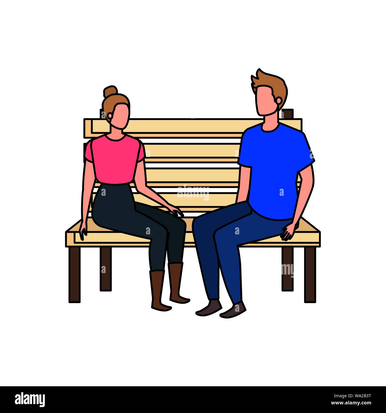 young lovers couple seated in park chair characters Stock Vector Image ...