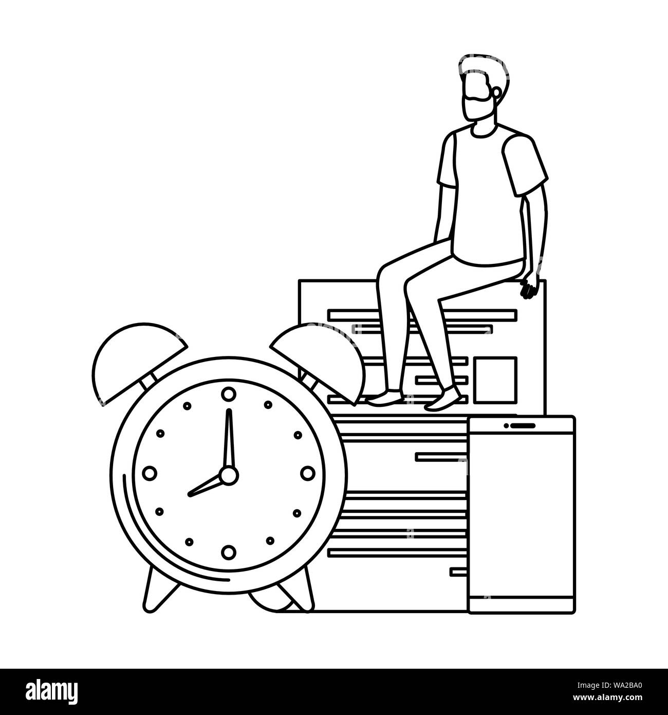 young men with alarm clock characters Stock Vector Image & Art - Alamy