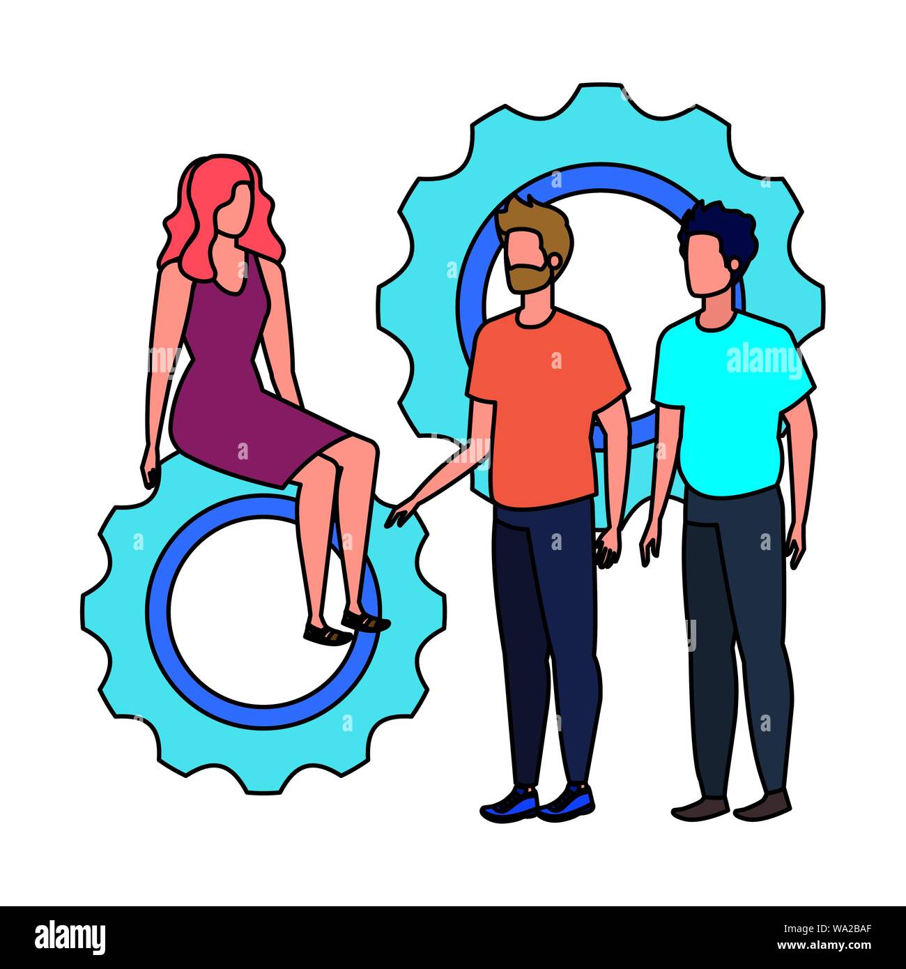 group of people with gears characters Stock Vector Image & Art - Alamy