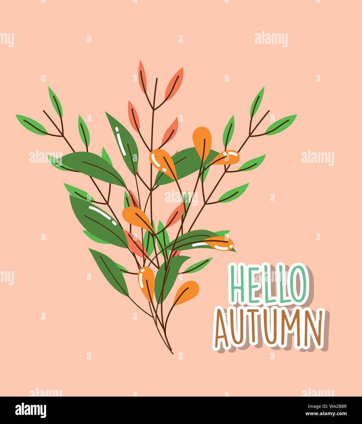 foliage leaves hello autumn season lettering vector illustration Stock ...