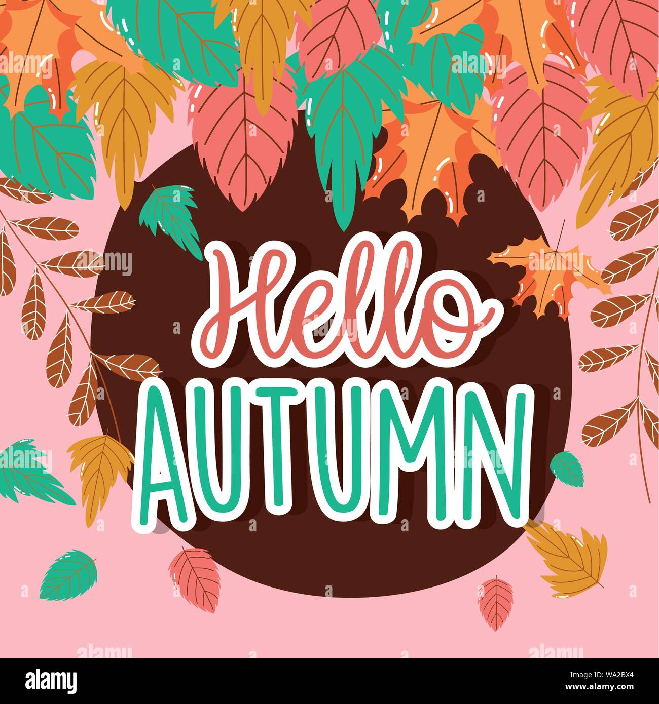 foliage leaves hello autumn season lettering vector illustration Stock ...