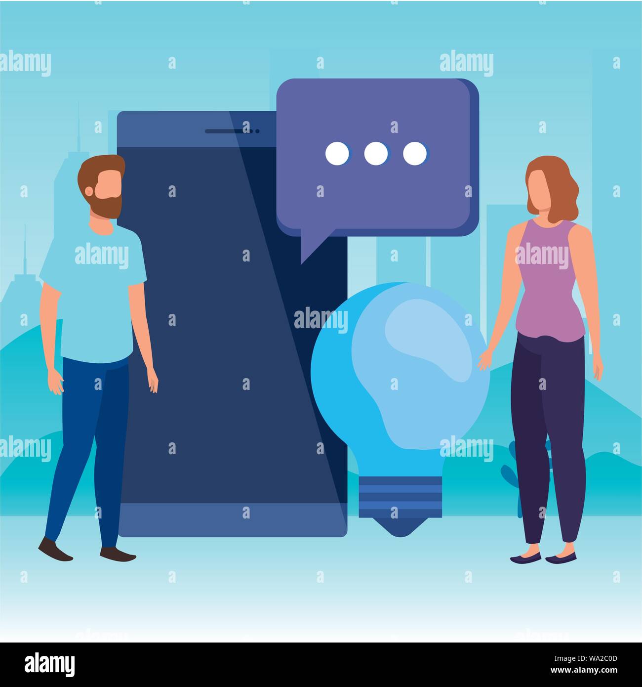 young couple with smartphone characters Stock Vector Image & Art - Alamy