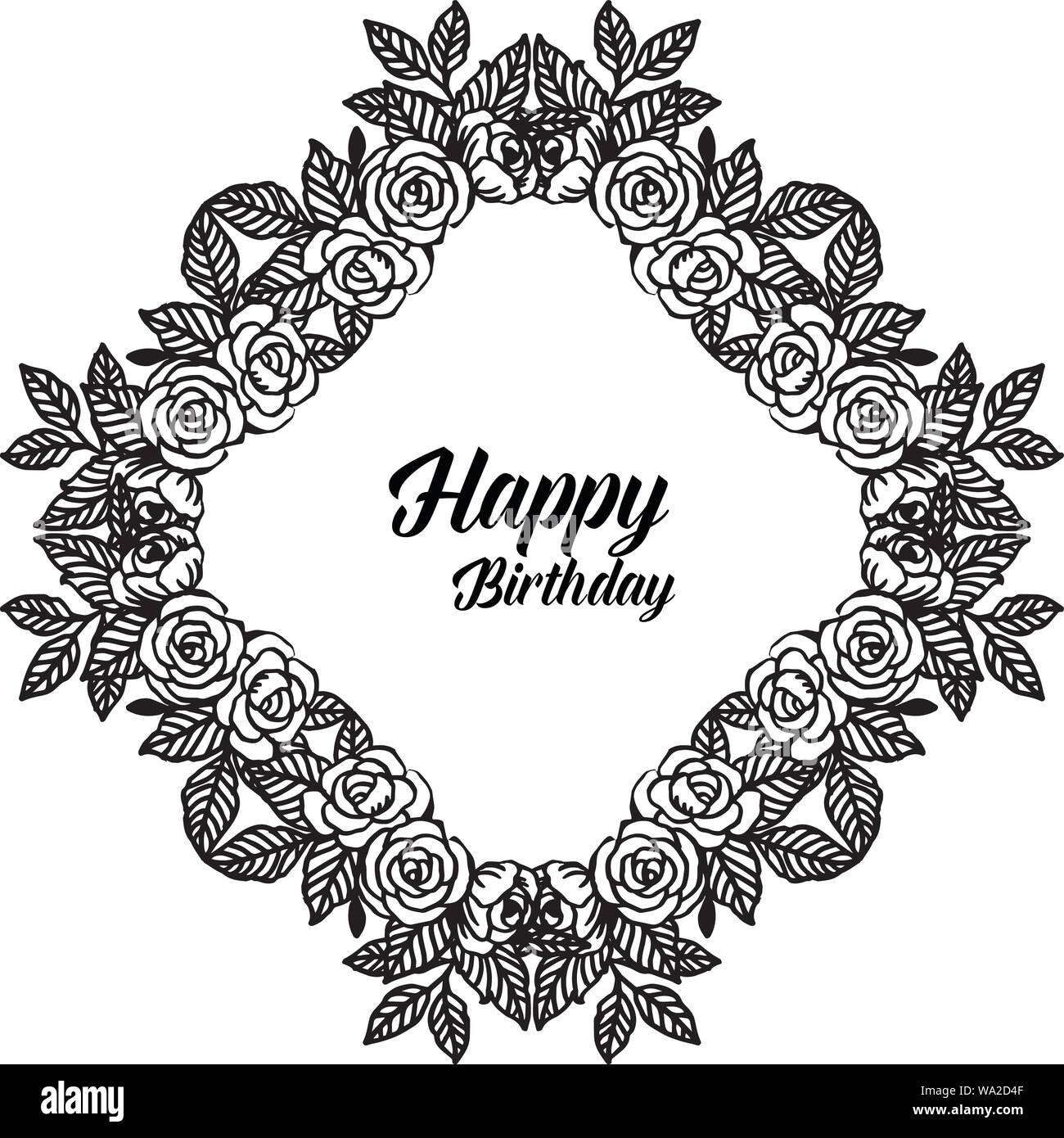 Happy birthday card design, texture cute wreath frame, style elegant ...