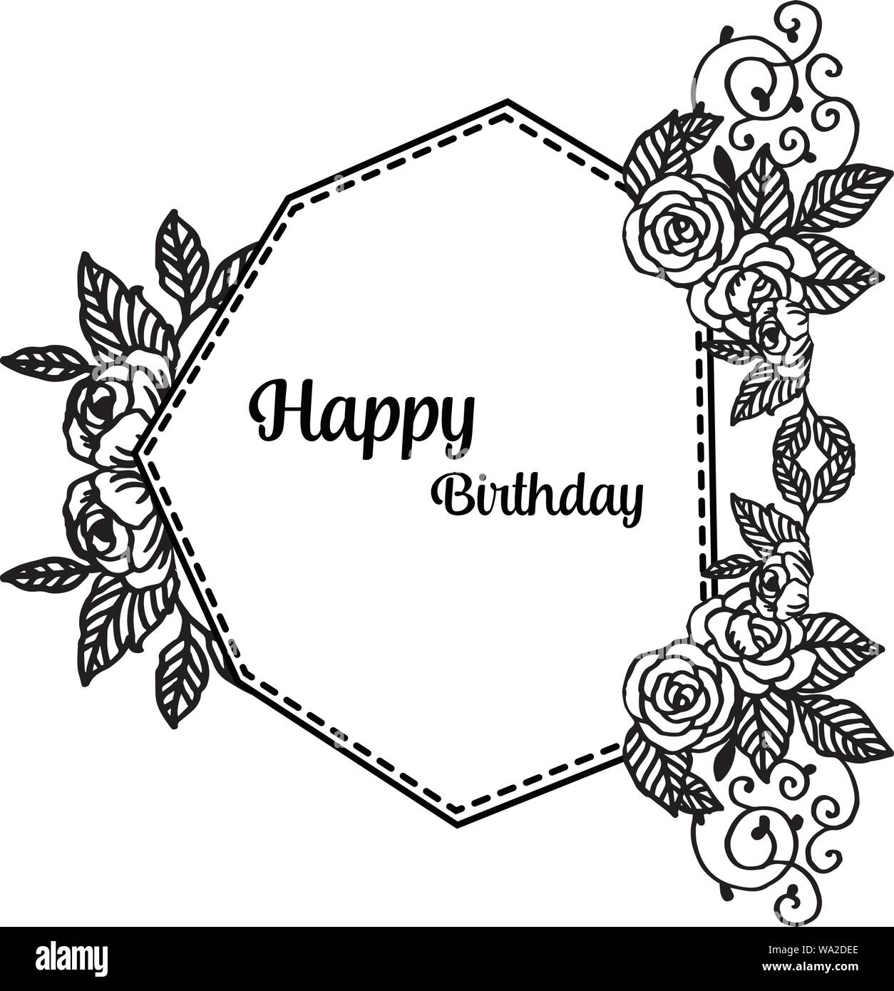 Template greeting card happy birthday, design ornament flower frame