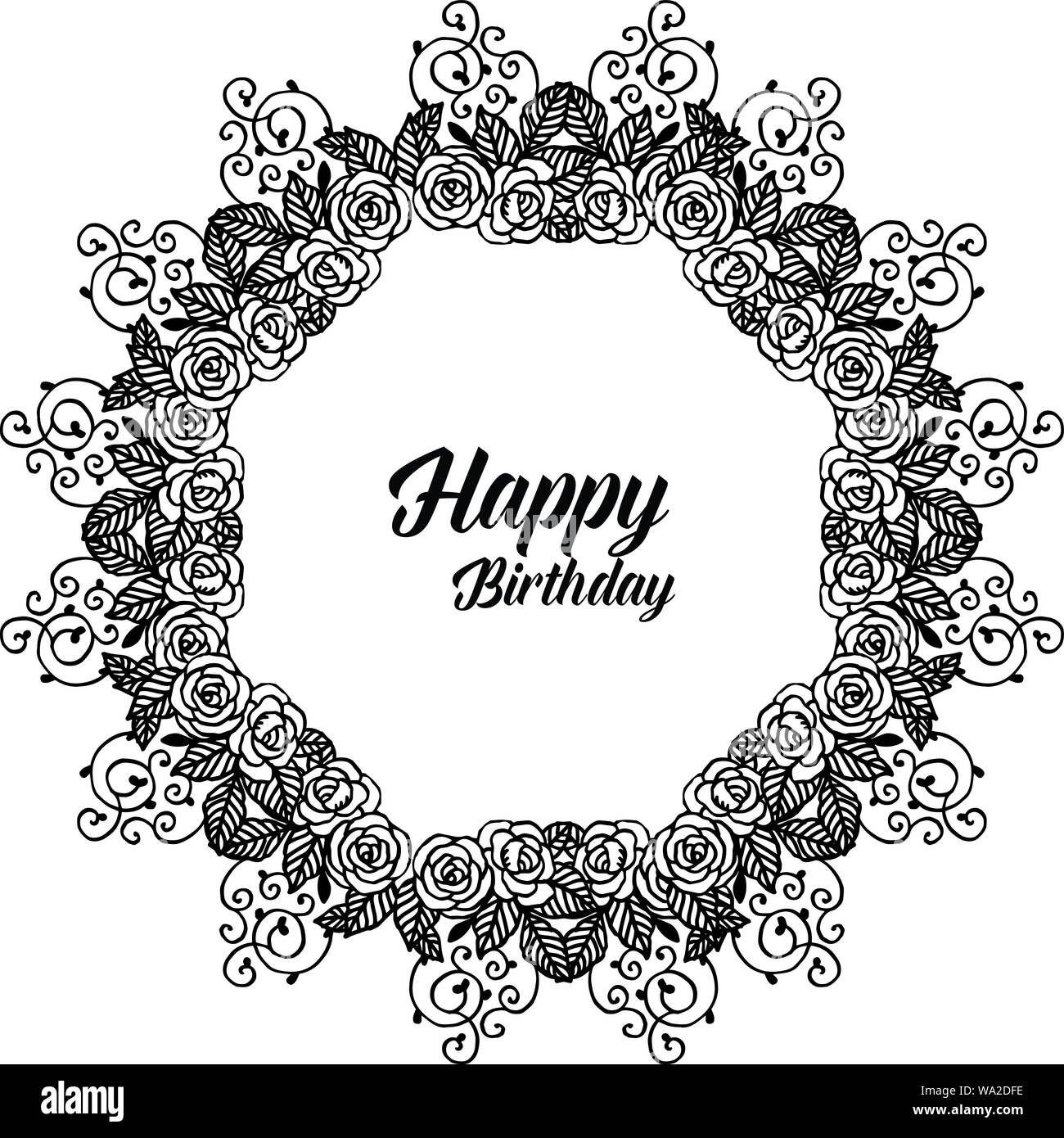 Template greeting card happy birthday, design ornament flower frame ...