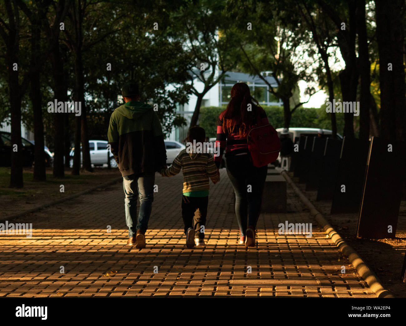 family walking in between nature Stock Photo