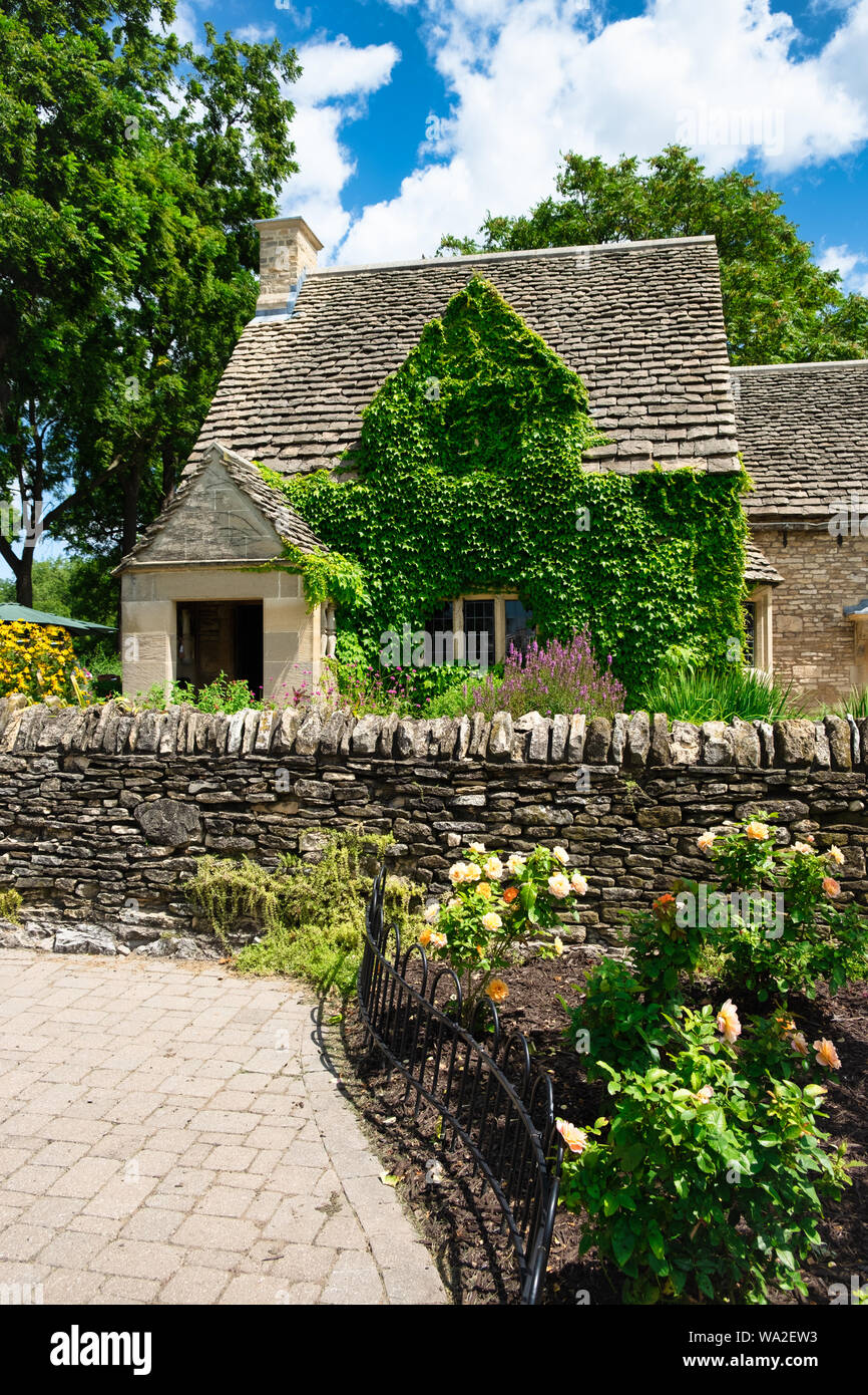 Cotswold Cottage and its surrounding English gardens, located in Greenfield Village at the Henry Ford Museum located in Dearborn, Michigan, USA Stock Photo