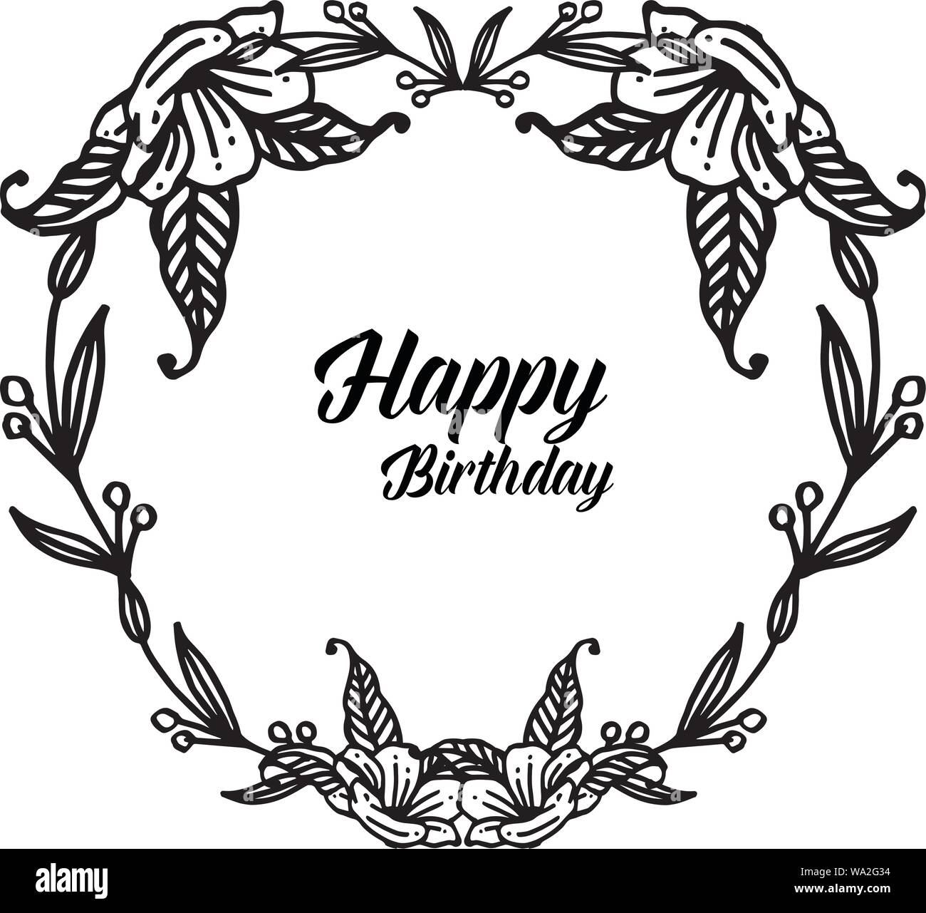 Cute flower frame with text happy birthday, for shape of greeting card ...