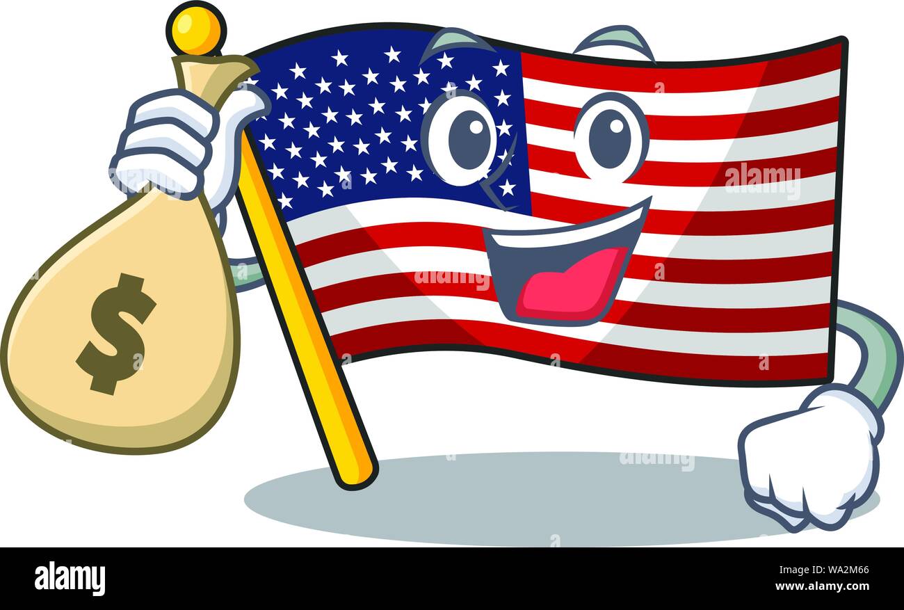 With money bag flag america isolated in the cartoon Stock Vector Image