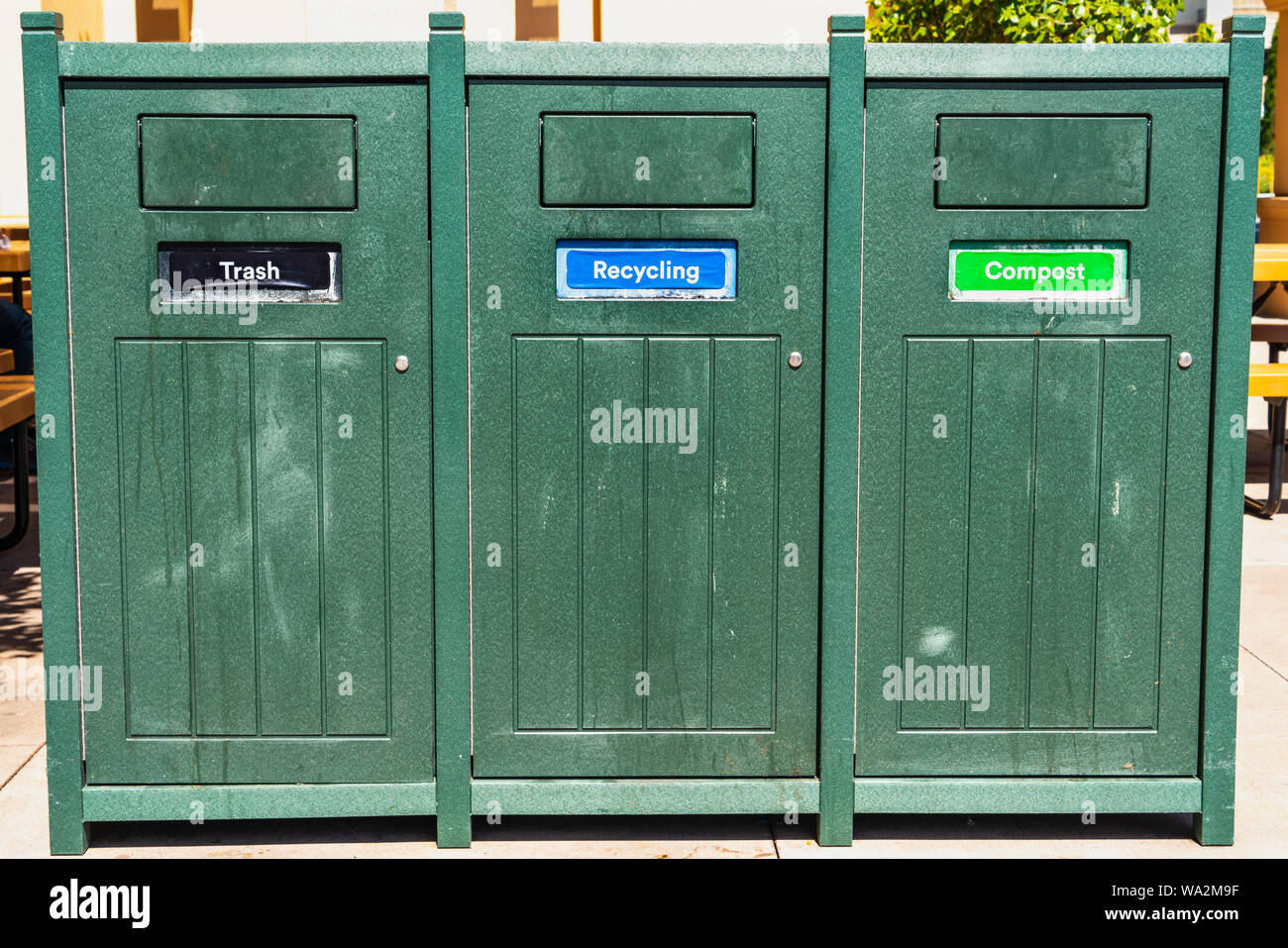 Close up of Trash, Recycling and Compost bins Stock Photo Alamy