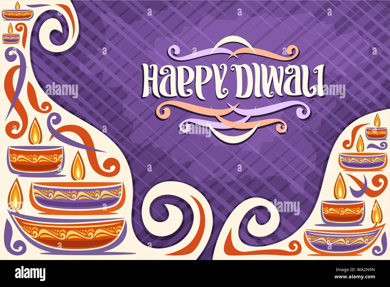 Vector greeting card for Indian Diwali with copy space, placard for  religious hindu holiday with oil lamp, original brush typeface for quote  message Stock Vector Image \u0026 Art - Alamy, image size:1300x957