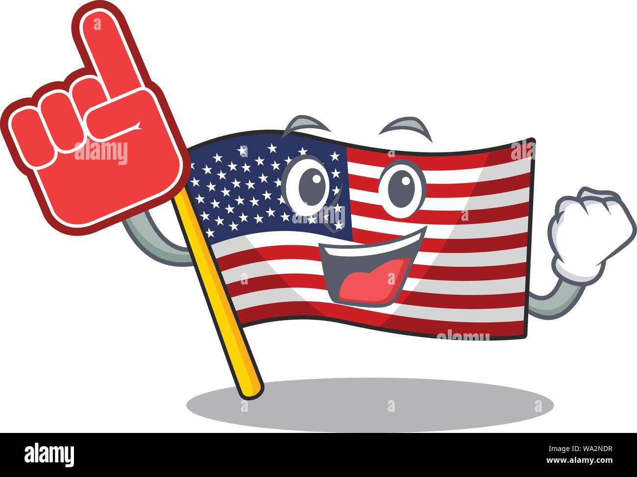 Foam finger american flag folded above character tables Stock Vector