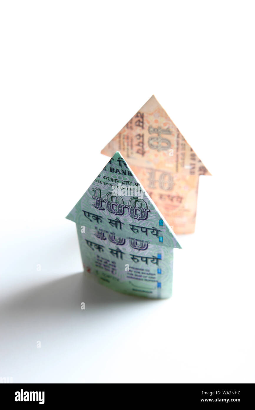 Model home made of Indian paper currency Stock Photo