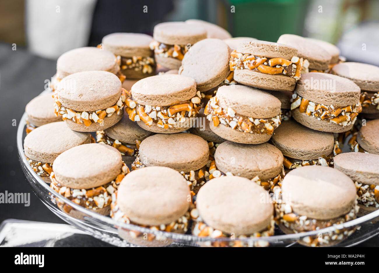 Alfajor, a traditional Argentine sweet dessert, at a street food market ...