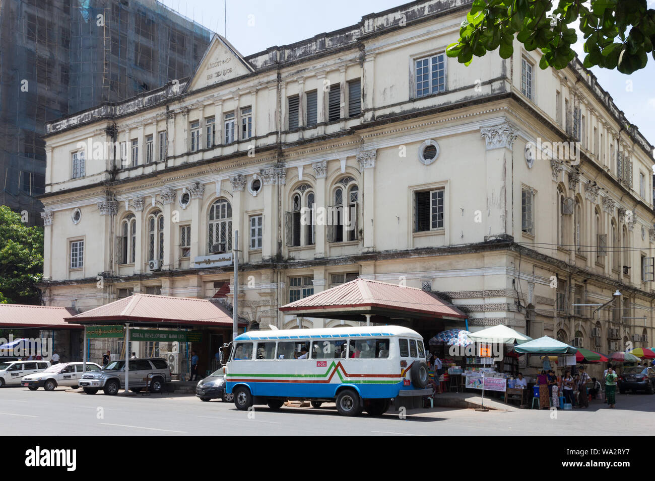 YANGON,MYANMAR May 8th 2014: Colonial architecture. Attempts are now being made to restore many of Yangons colonial architecture buildings. Stock Photo
