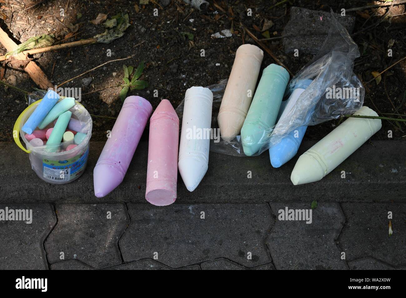 different colors of chalk for street-painting Stock Photo