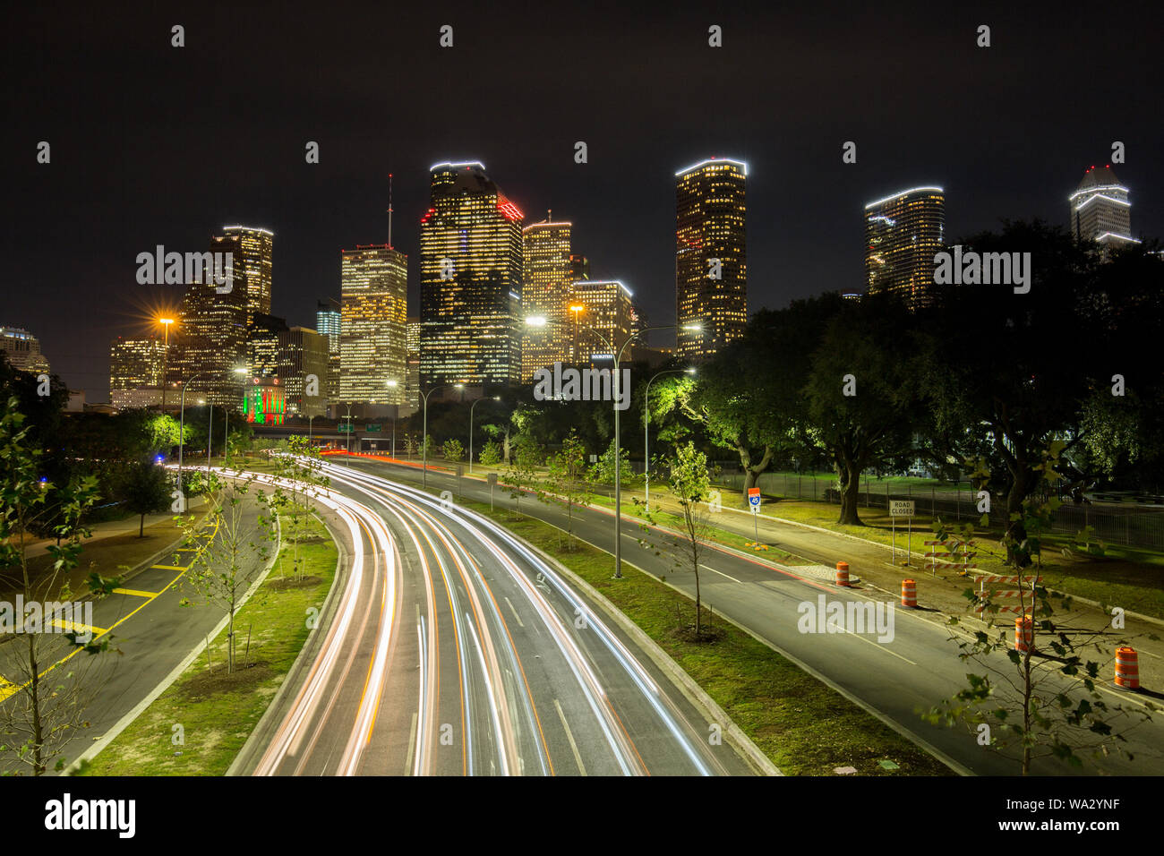 Night landscape of Downtown Houston at night or sunset Stock Photo Alamy