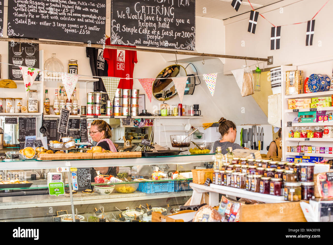 The Cornish Hen Deli in Market place in the heart of Penzance in West Cornwall, England, UK. Stock Photo
