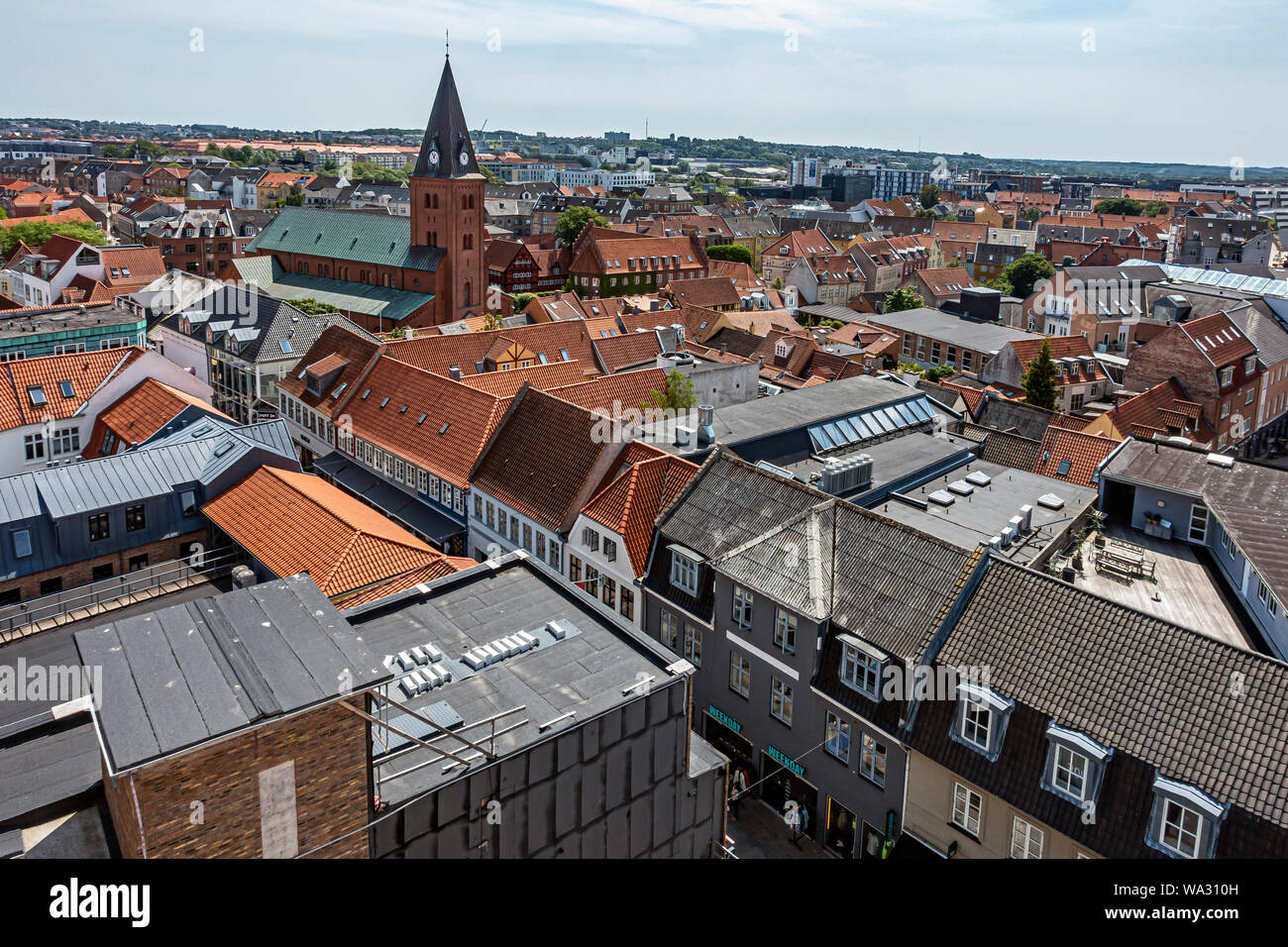 View from newly constructed Salling Roof Top above Salling department store in Aalborg Denmark Europe looking south with Vor Frue Kirke Stock Photo