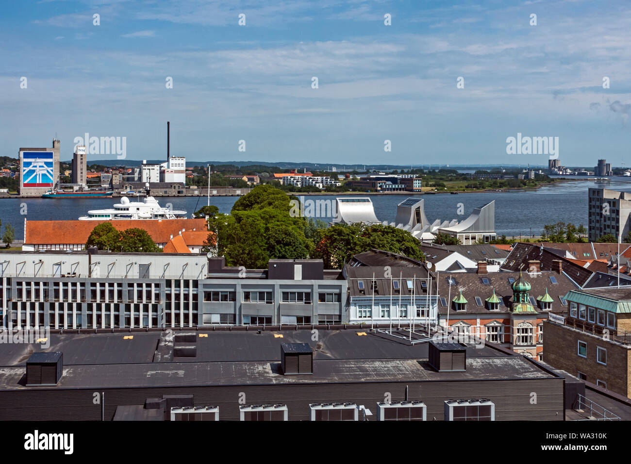View from newly constructed Salling Roof Top above Salling department store in Aalborg Denmark Europe looking over Limfjorden to Norresundby Stock Photo